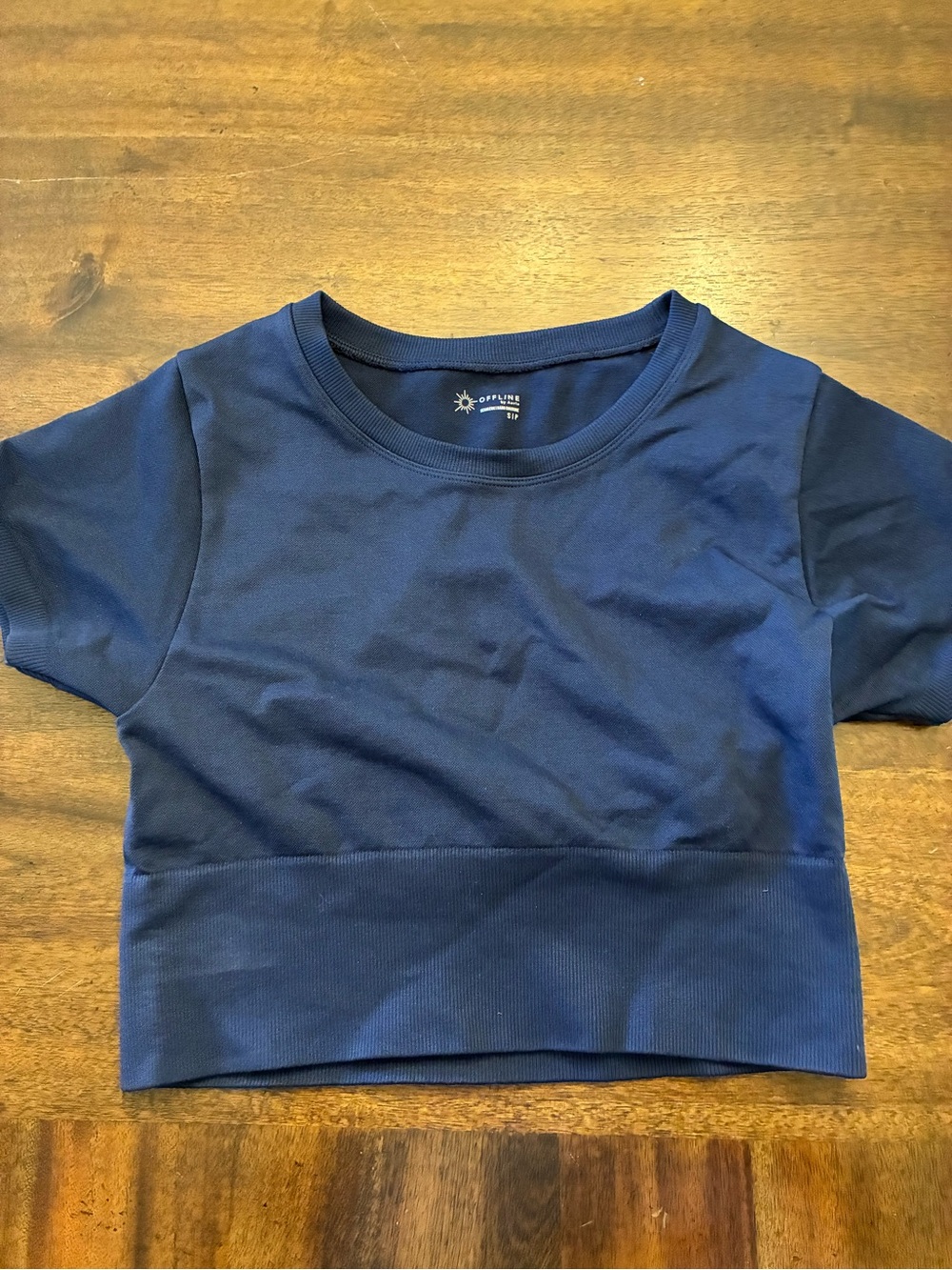 Aerie Offline Top Women’s Small Navy Blue Short Sleeve Workout Shirt Cropped